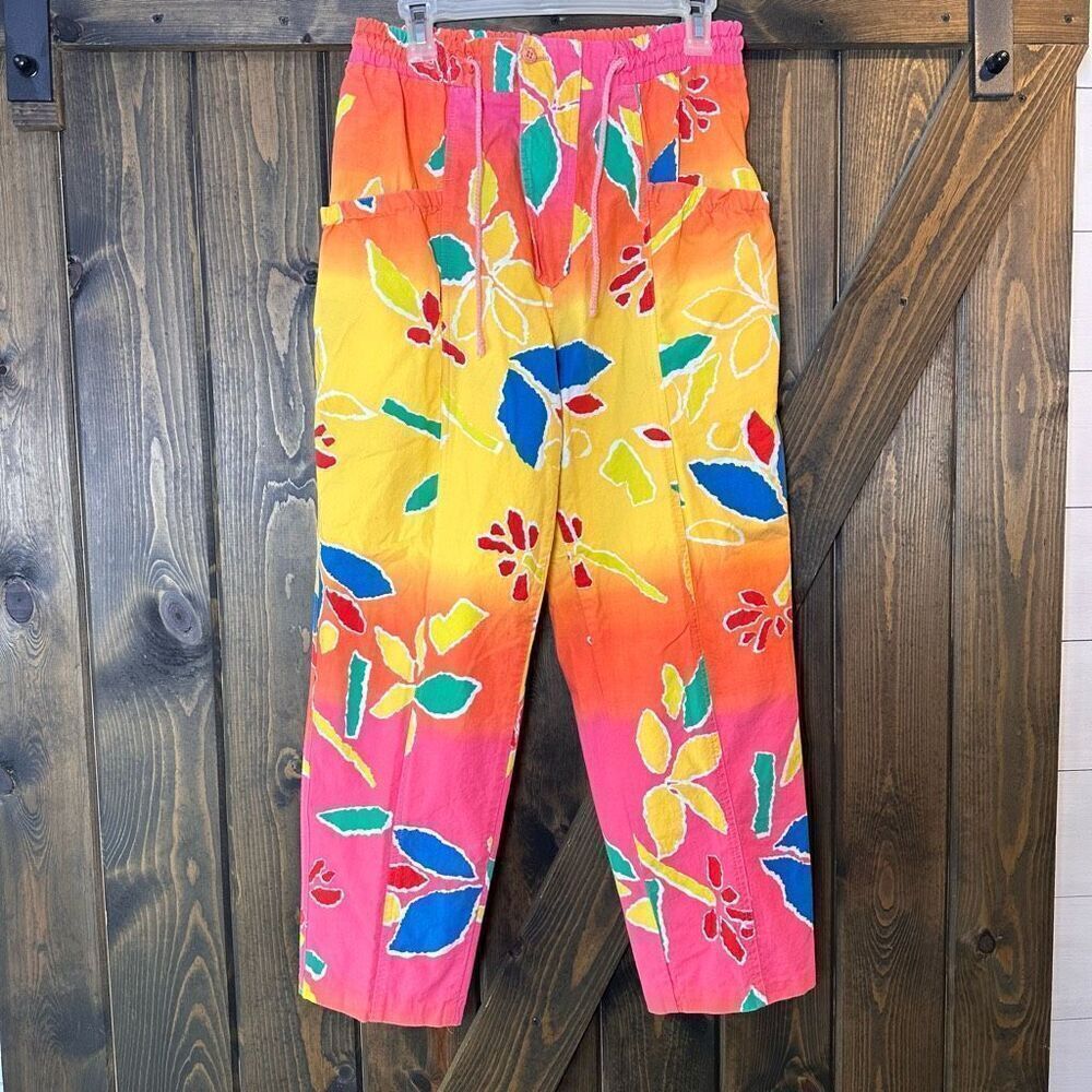 Bright Floral Cropped Pants - Pink & Yellow